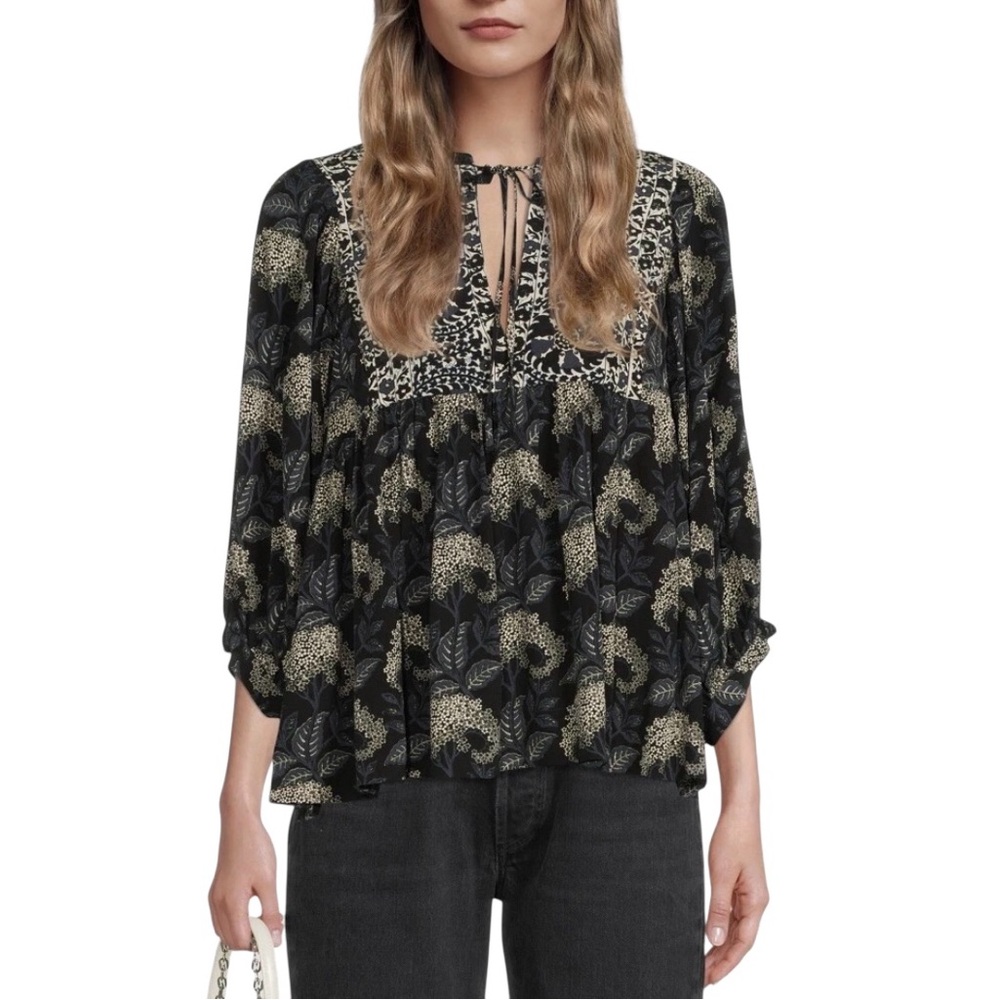 BA&SH Women's Black Floral Bohemian Printed Blouse Size Large